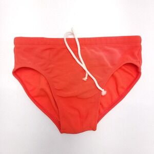 Gottex Mens Vintage Ribbed Swim Briefs Orange Made in USA Small Drawstring Trunk